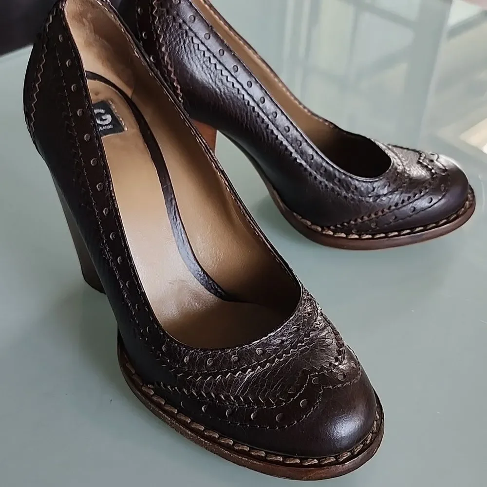 D&G Brogue Leather Oxford Retro '90s‎ Y2K Academia Stacked Heels Size 36 US6